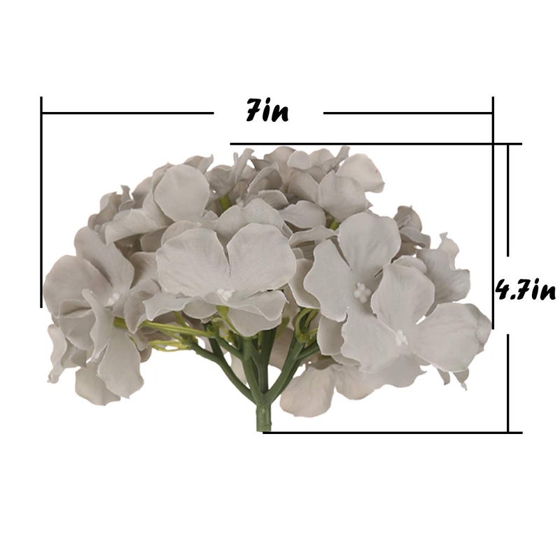 Flojery Silk Hydrangea Heads Artificial Flowers Heads with Stems for Home Wedding Decor Pack of 10 (Gray) - Image 4